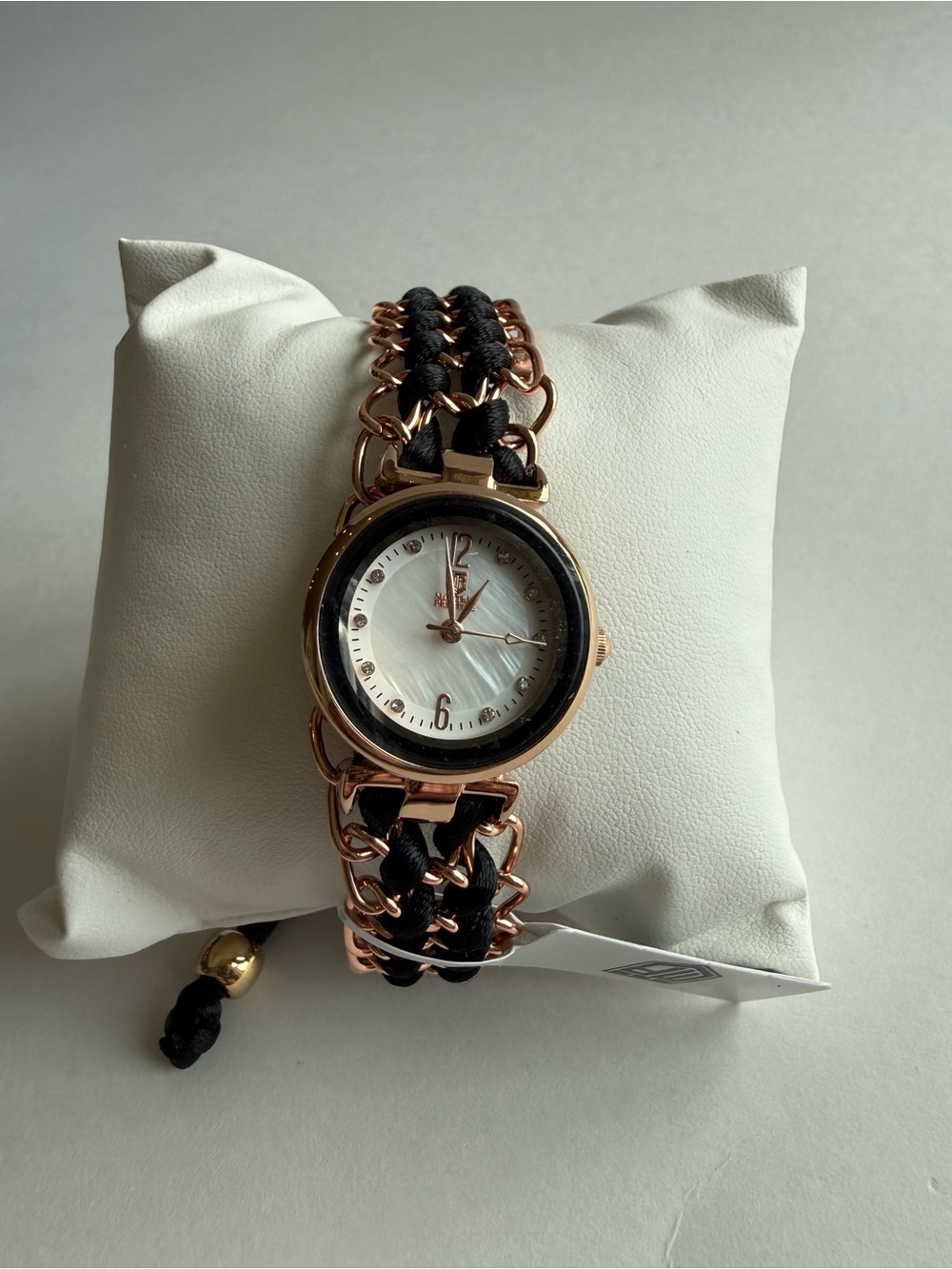 Women’s Rose Gold Case Watch with Black Woven Chain Strap
